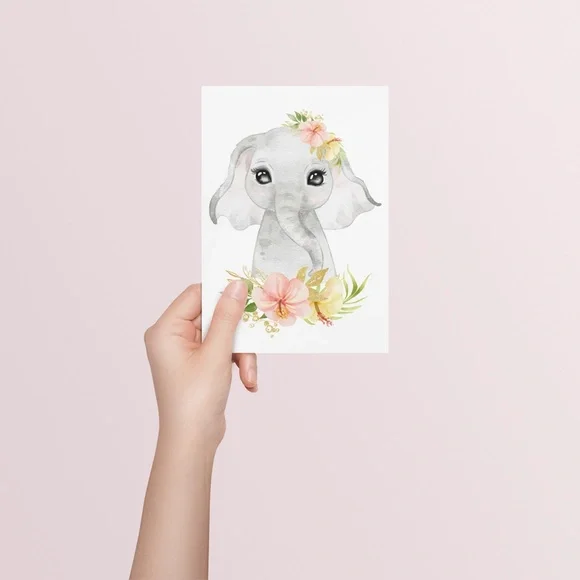 Cute Watercolor Floral Elephant Wall Art Print Poster Unframed - Picture 7 of 15